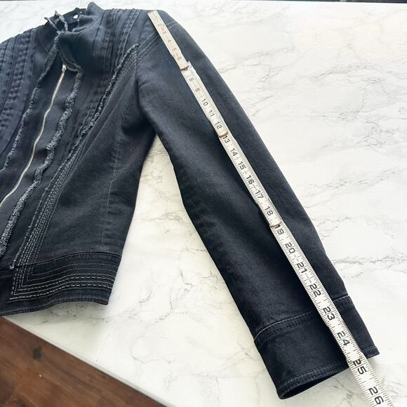 Elie Tahari Black Cotton Denim City Moto Zip Front Jacket Women’s Size Medium - Picture 12 of 16